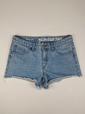 Volcom Denim Cutoff Shorts Womens Size 9 29 Light Wash Festival Jean Shorts